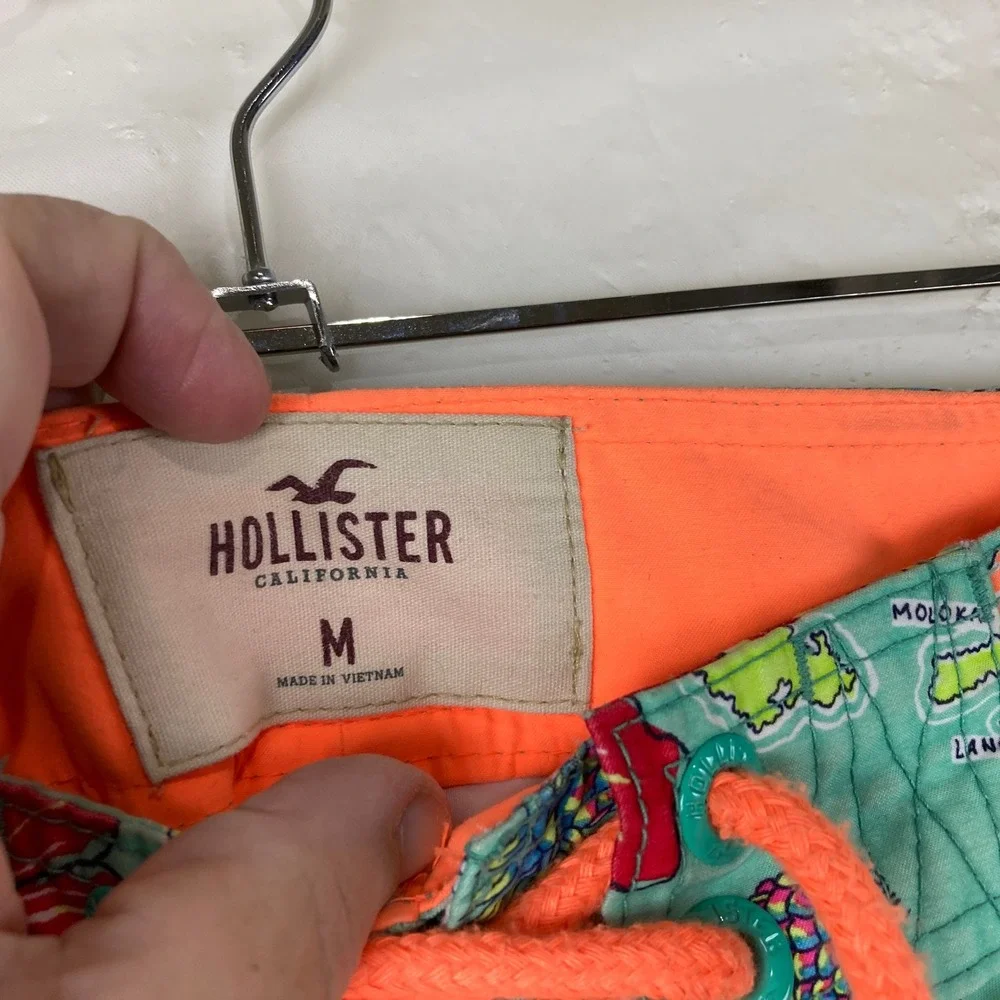 Hollister Board Shorts Mens Size M Hawaiian Map Tropical‎ Swim Beach Surf Pool